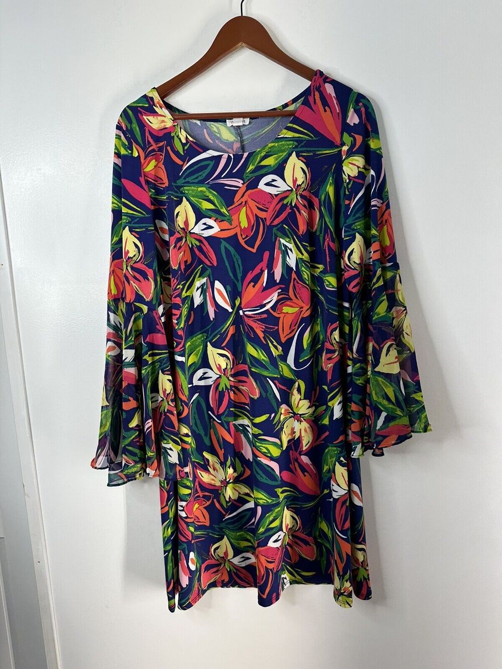 Westport Long Bell Sleeves Shirt Dress Tropical Floral Women’s Size 1X Knee Leng